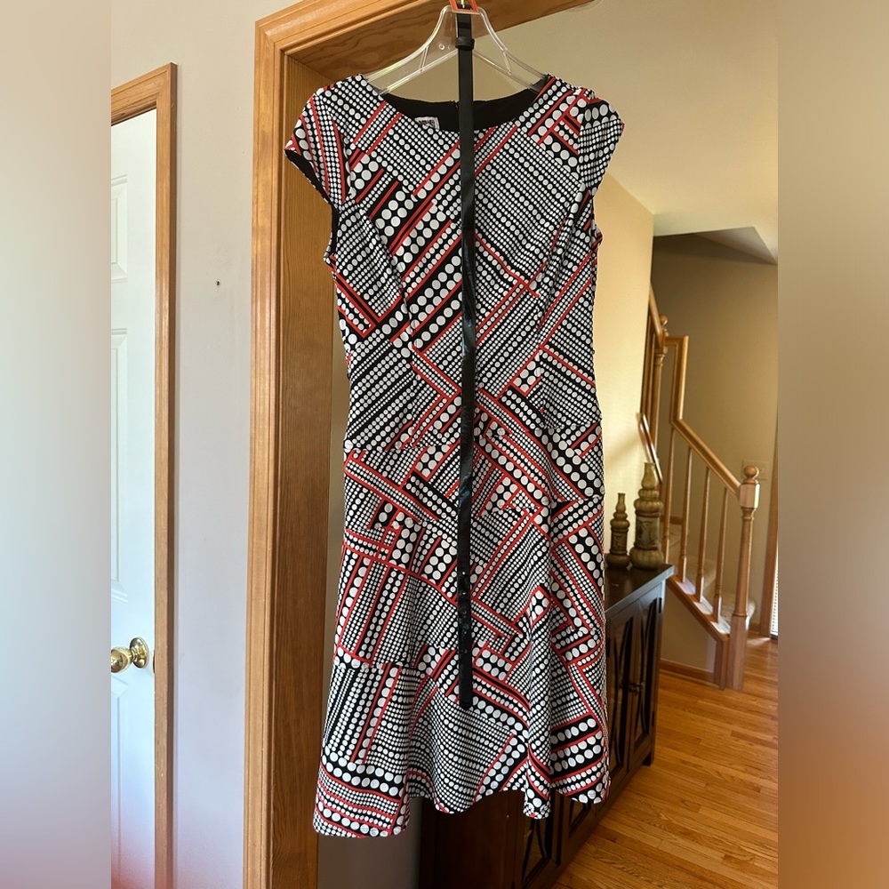 Anne Klein red, black and white dress, size 6.  Comes with original belt.